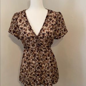 BCBG Maxazria Leopard V Neck Leopard Top